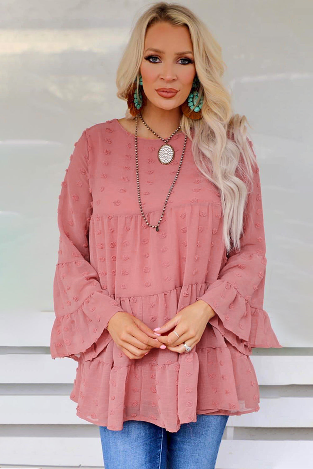 Swiss Dot Ruffled Babydoll Blouse