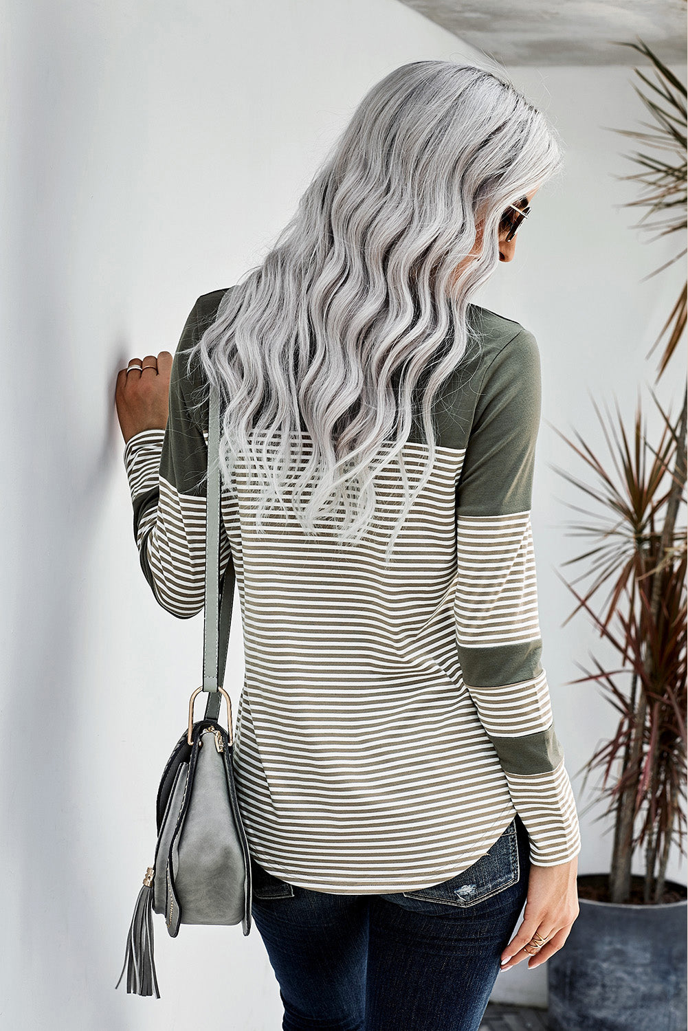 Khaki Pinstripe Patch Pocket Top