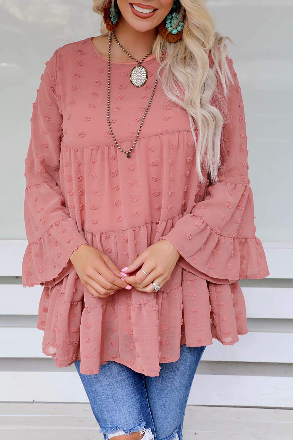 Swiss Dot Ruffled Babydoll Blouse