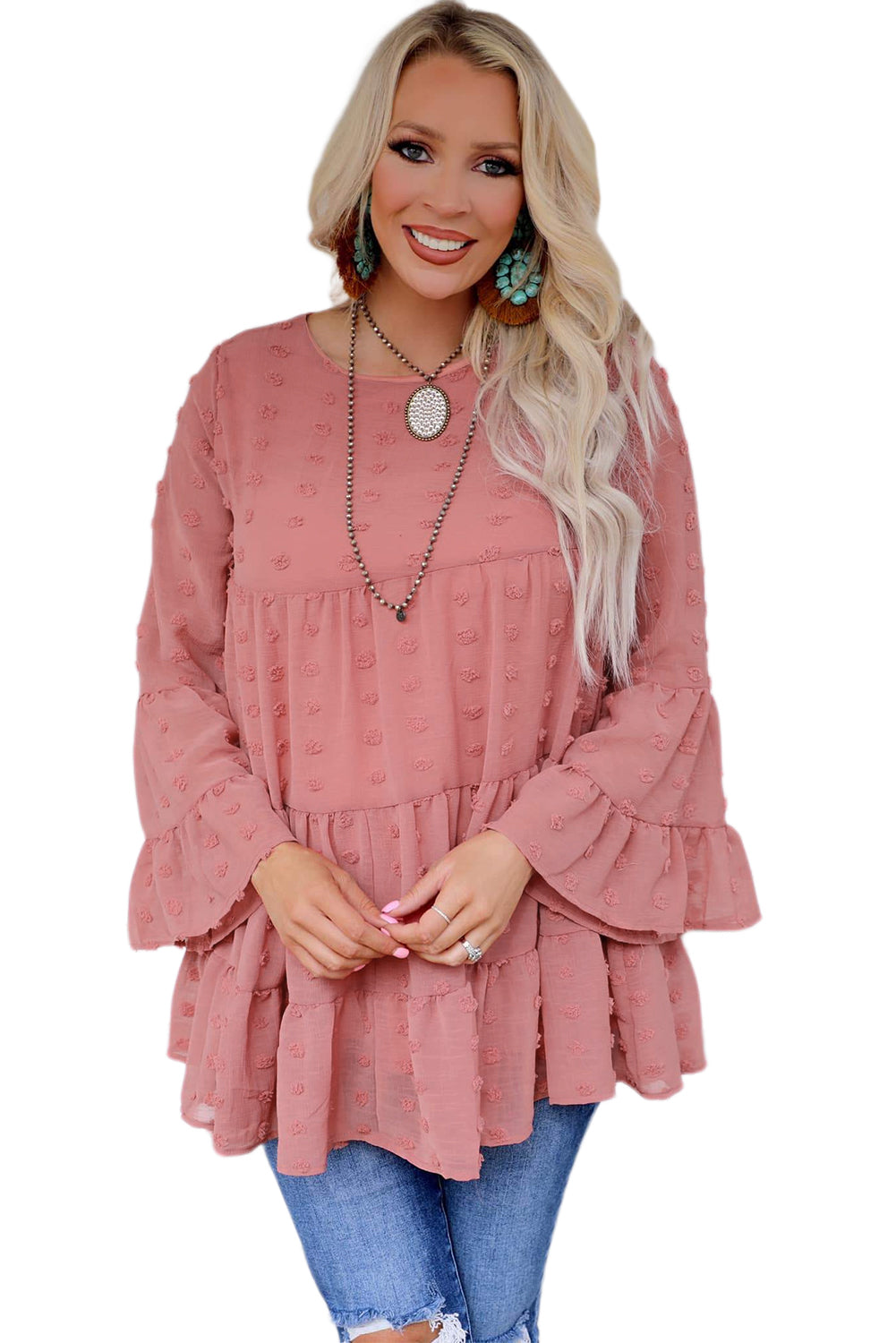 Swiss Dot Ruffled Babydoll Blouse