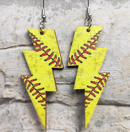 Lightning Bolt Sports Wood Earrings