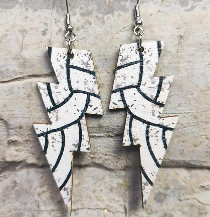 Lightning Bolt Sports Wood Earrings