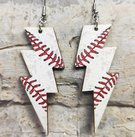 Lightning Bolt Sports Wood Earrings