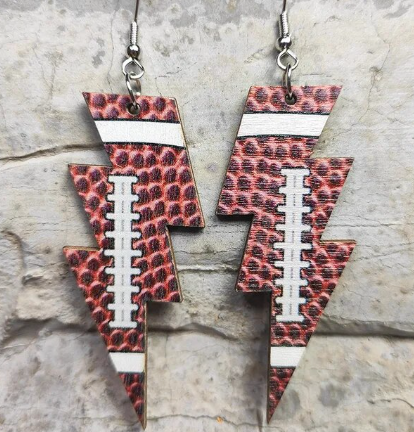 Lightning Bolt Sports Wood Earrings