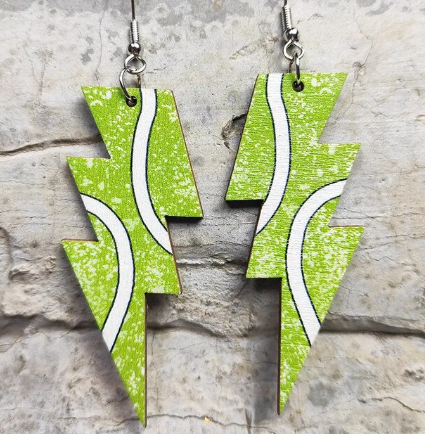 Lightning Bolt Sports Wood Earrings