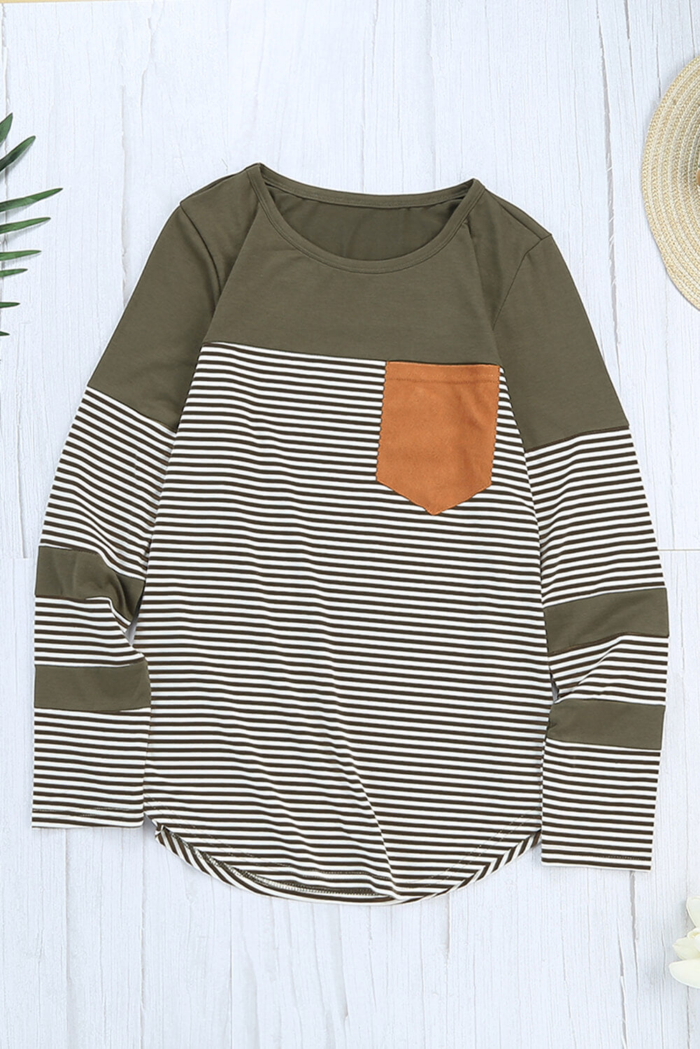 Khaki Pinstripe Patch Pocket Top