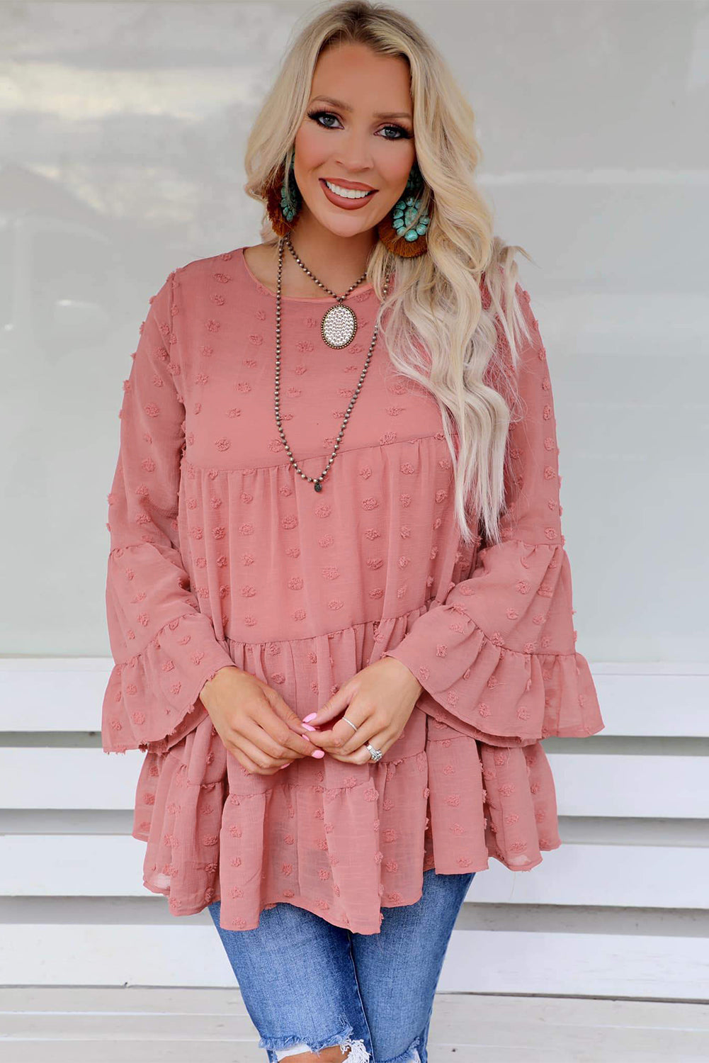 Swiss Dot Ruffled Babydoll Blouse