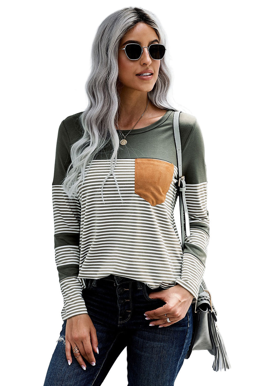 Khaki Pinstripe Patch Pocket Top