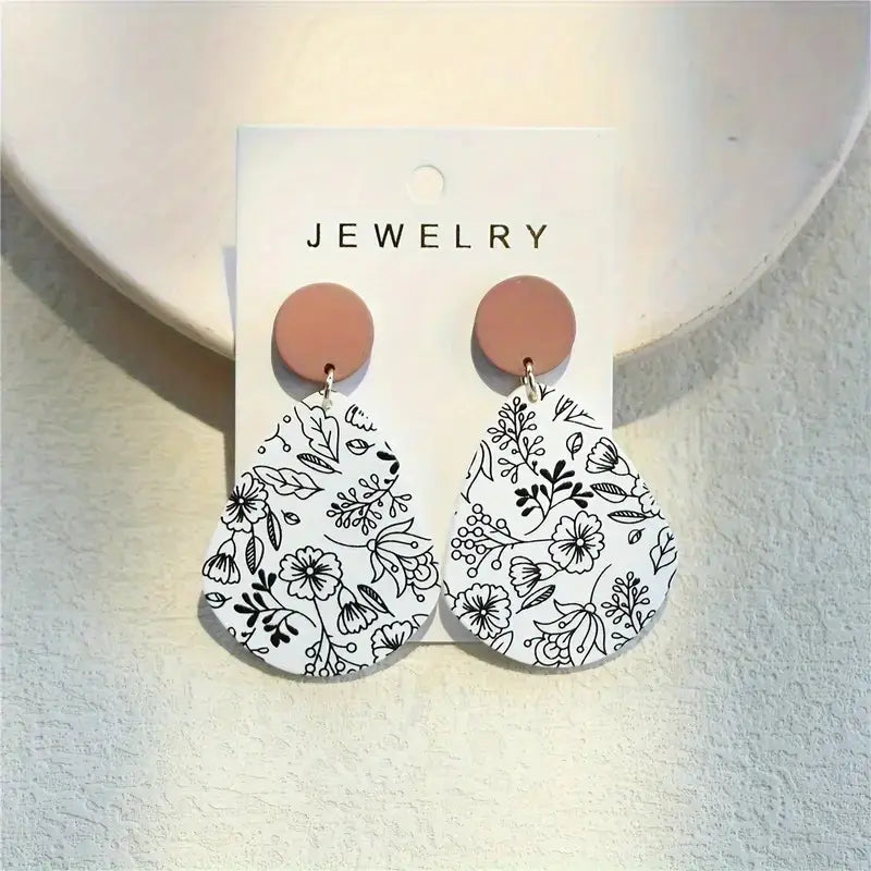 Black & White Floral Earrings