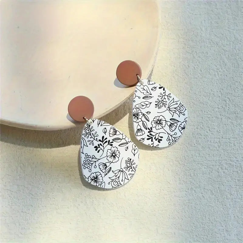 Black & White Floral Earrings