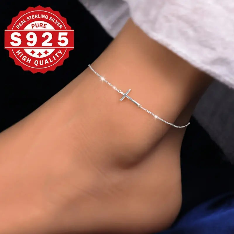 Sterling Silver Cross Anklet