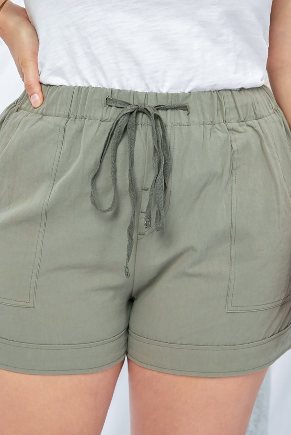 Gray Black/Red/Blue/Green/Gray/Apricot Elastic Waist Drawstring Pocket Shorts