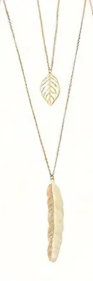 Gold Feather Double Layer Necklace