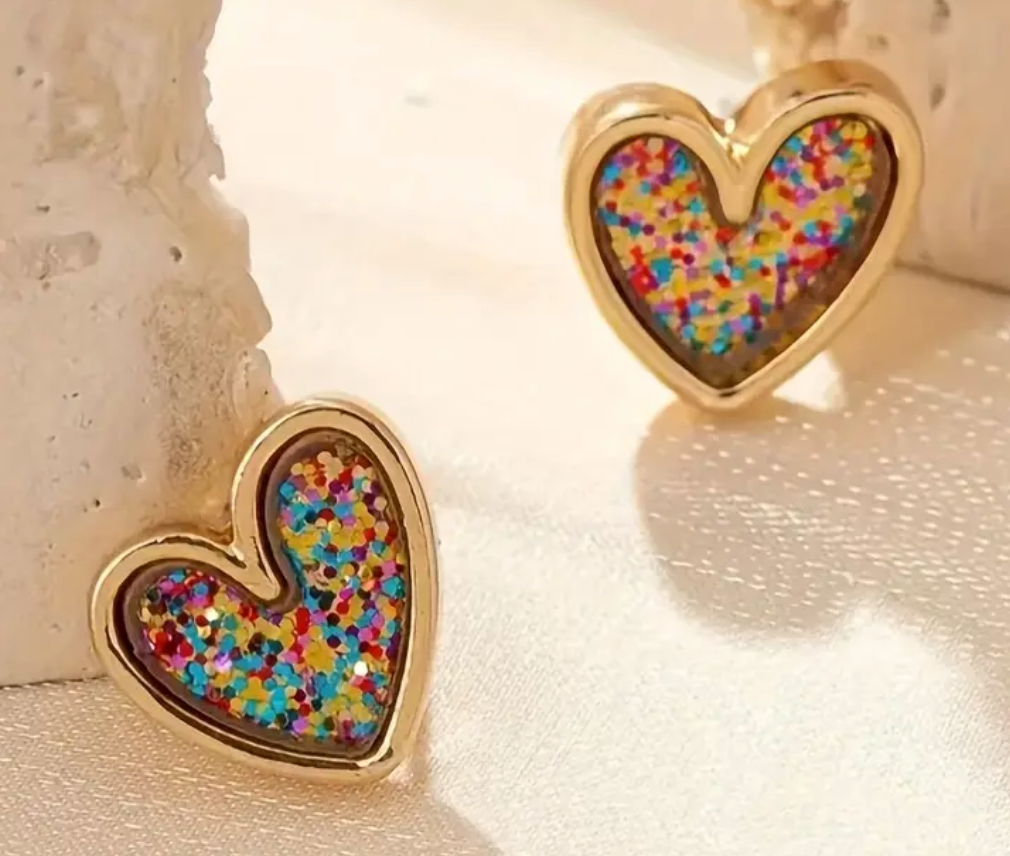 Glitter Heart Studs