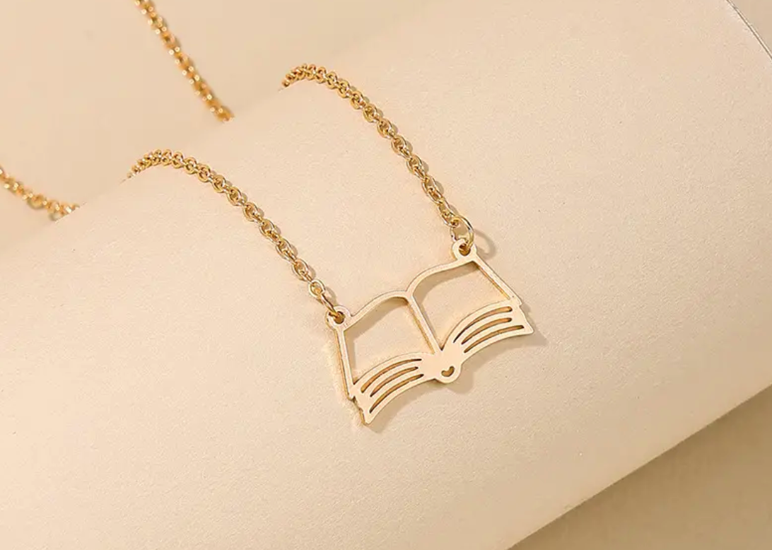 Open Book Necklace - Gold
