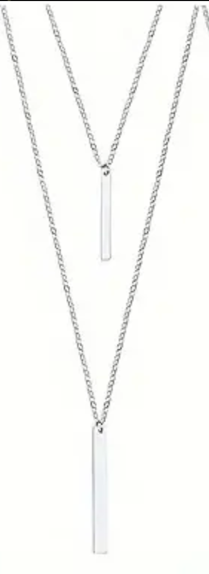 Silver Double Layer Bar Necklace