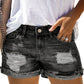 Distressed Ripped Rolled Hem Sky Blue Denim Shorts