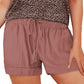 Gray Black/Red/Blue/Green/Gray/Apricot Elastic Waist Drawstring Pocket Shorts