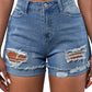 Distressed Ripped Rolled Hem Sky Blue Denim Shorts
