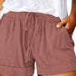 Gray Black/Red/Blue/Green/Gray/Apricot Elastic Waist Drawstring Pocket Shorts