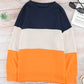 Colorblock Orange Contrast Stitching Sweatshirt with Slits