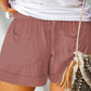 Gray Black/Red/Blue/Green/Gray/Apricot Elastic Waist Drawstring Pocket Shorts