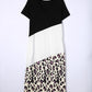 Leopard Color Block Side Slit T Shirt Maxi Dress