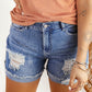 Distressed Ripped Rolled Hem Sky Blue Denim Shorts