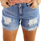 Distressed Ripped Rolled Hem Sky Blue Denim Shorts