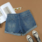 Distressed Ripped Rolled Hem Sky Blue Denim Shorts