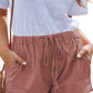 Gray Black/Red/Blue/Green/Gray/Apricot Elastic Waist Drawstring Pocket Shorts