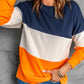 Colorblock Orange Contrast Stitching Sweatshirt with Slits