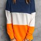 Colorblock Orange Contrast Stitching Sweatshirt with Slits