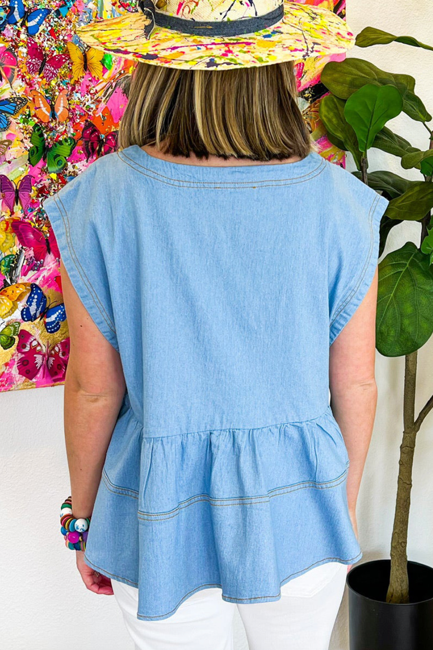 Beau Blue Denim Peplum Top