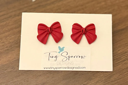 Red Christmas Bow Studs