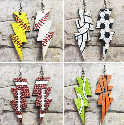 Lightning Bolt Sports Wood Earrings