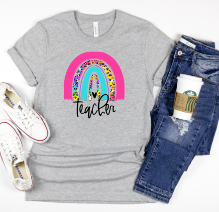 Teacher Leopard Rainbow Graphic Tee