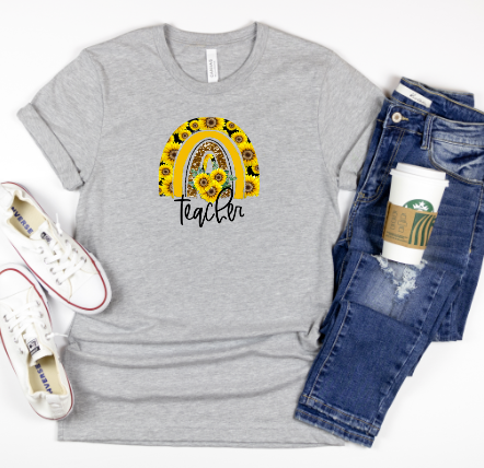 Teacher Sunflower Rainbow Graphic Tee