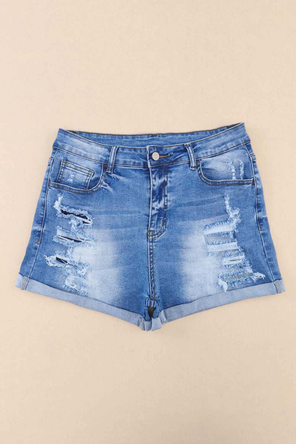 Vintage Distressed High Waist Pocket Denim Shorts