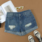 Distressed Ripped Rolled Hem Sky Blue Denim Shorts
