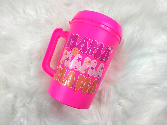 Retro Star Stacked MAMA HIP SIPS Mega Mug 34oz: Hot Pink